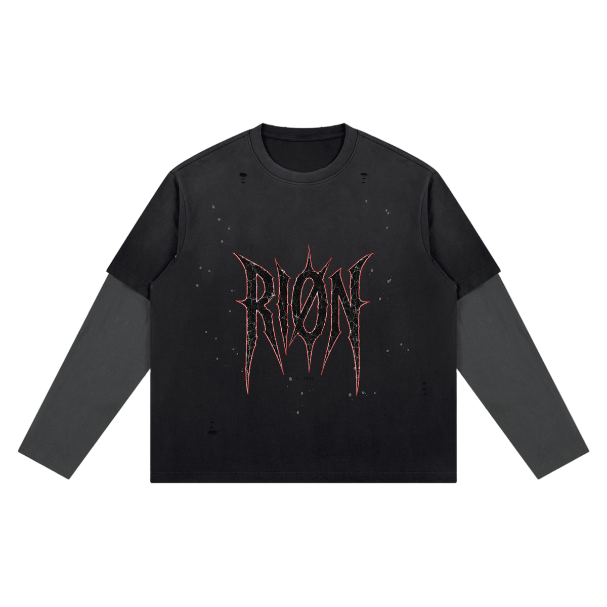 RIØN Layered Distress — Unisex Vintage Wash Distressed Layer T-Shirt — immagine prodotto su sfondo trasparente