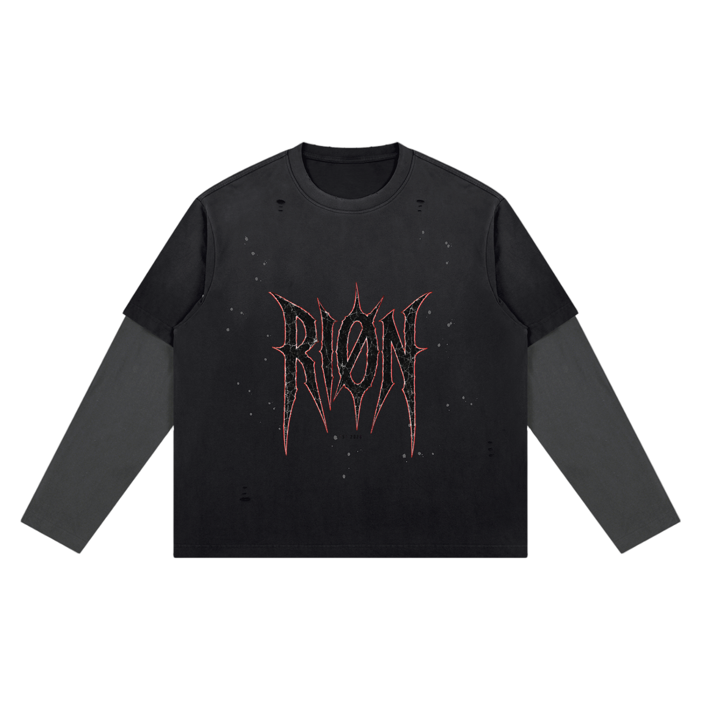RIØN Layered Distress — Unisex Vintage Wash Distressed Layer T-Shirt — immagine prodotto su sfondo trasparente